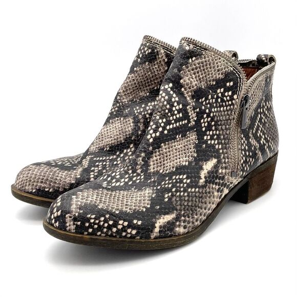 Lucky Brand Bartalino Booties Gray Snakeprint Embossed Leather Boots Size 9.5 - Picture 7 of 16